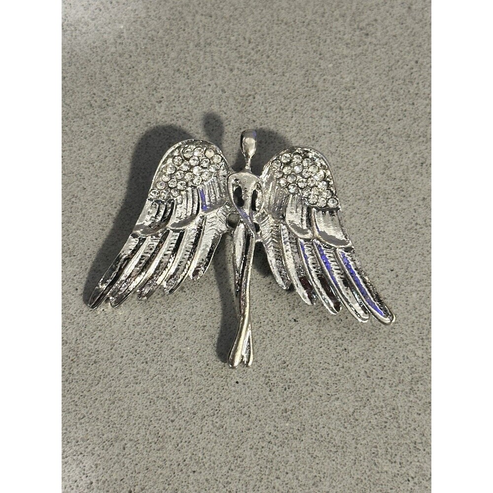 Silver Tone Rhinestone Angel Brooch Pin Guardian Angel Figure Fashion Jewelry